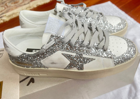 Golden Goose Woman's Sardan Sneakers with Silver Glitter