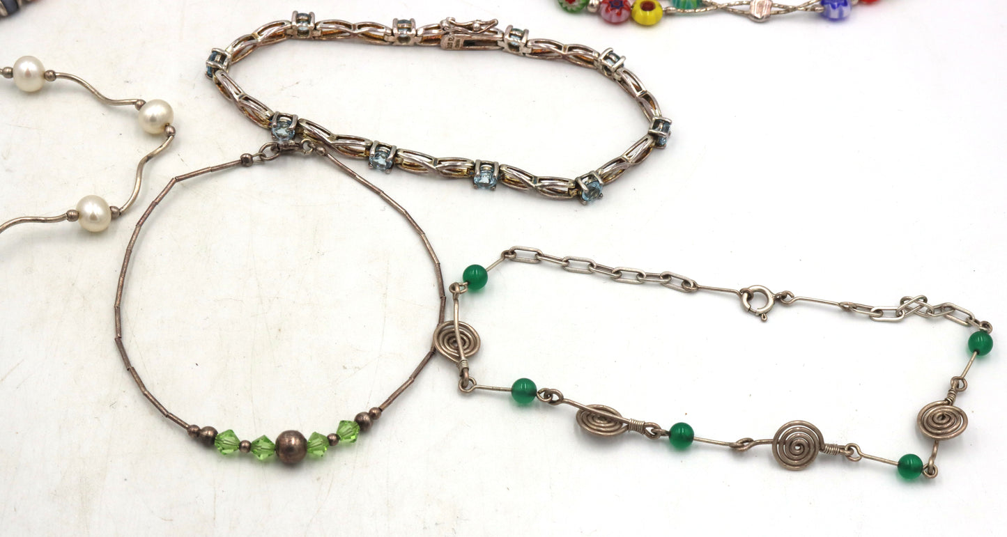 Group of 10 vintage 925 sterling silver bracelets