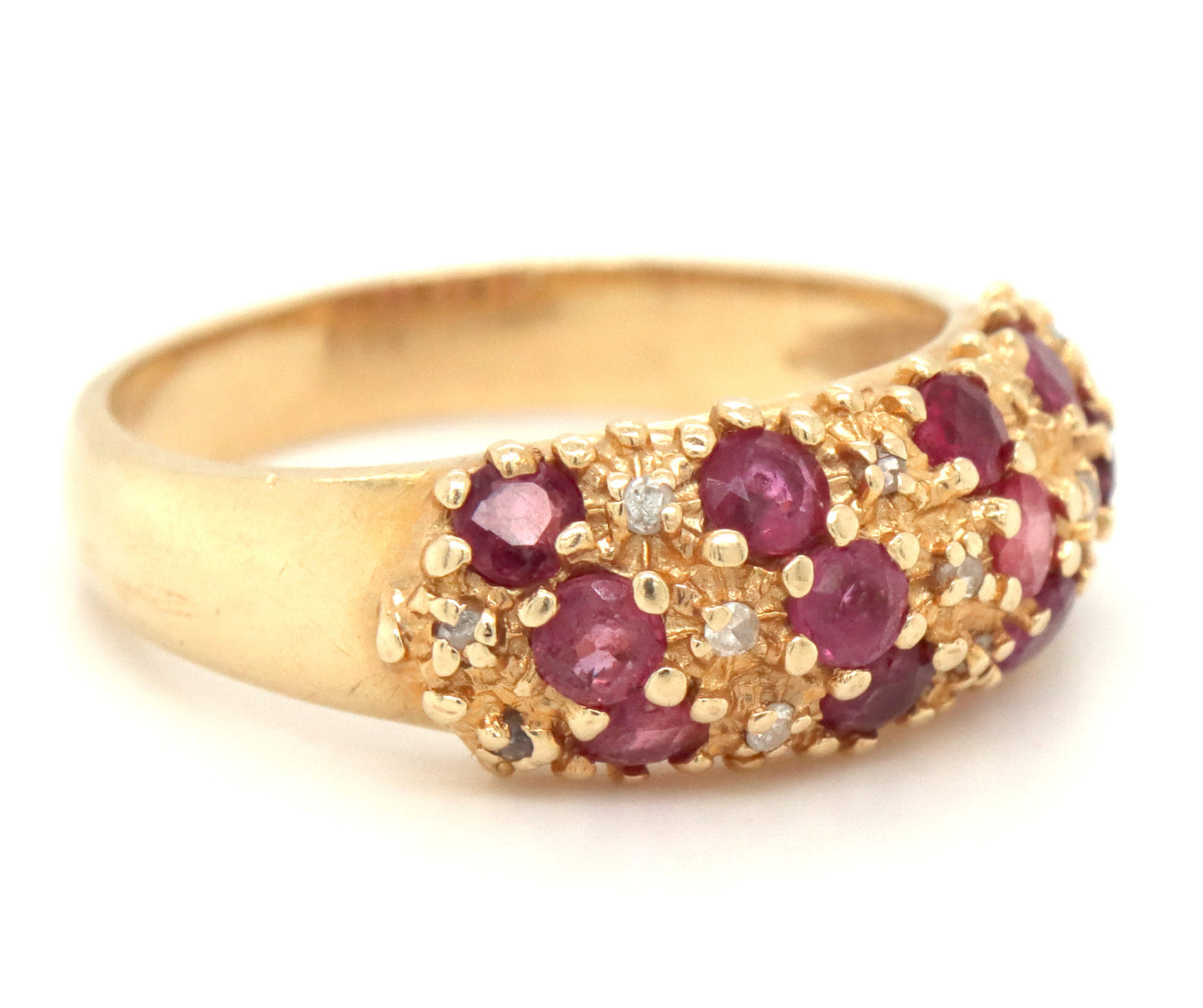 10kt Yellow gold ruby and diamond dome ring