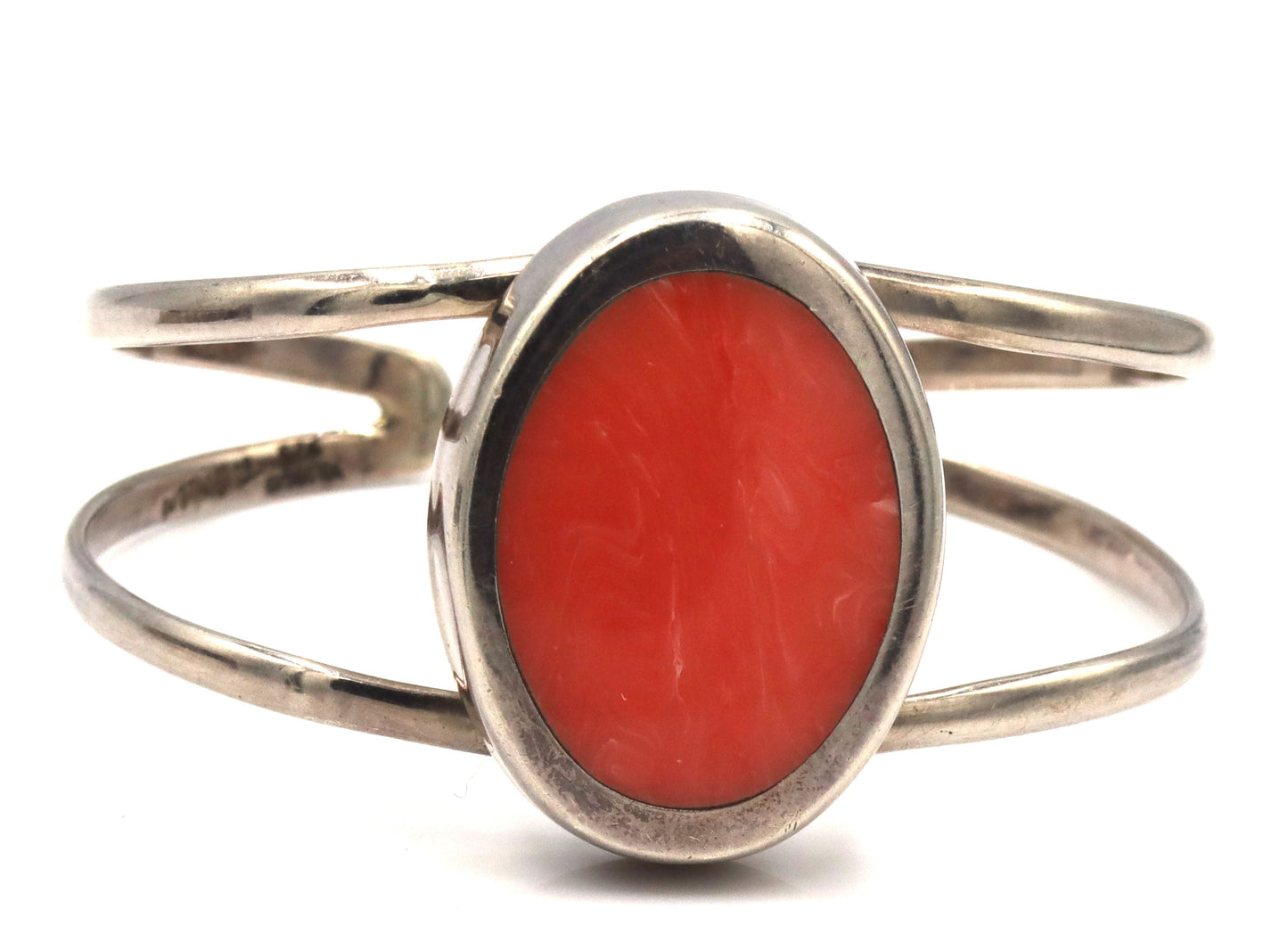 Lot of 2 Vintage 925 sterling silver Coral cuff bangles