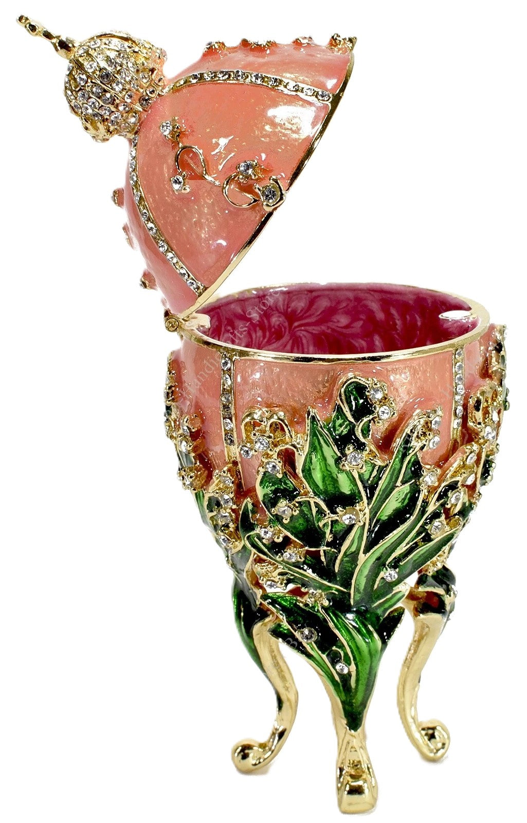 5.5" Russian Fabergé-Style Easter Egg Trinket Box – Lilies of the Valley, Handmade & Gold Plated