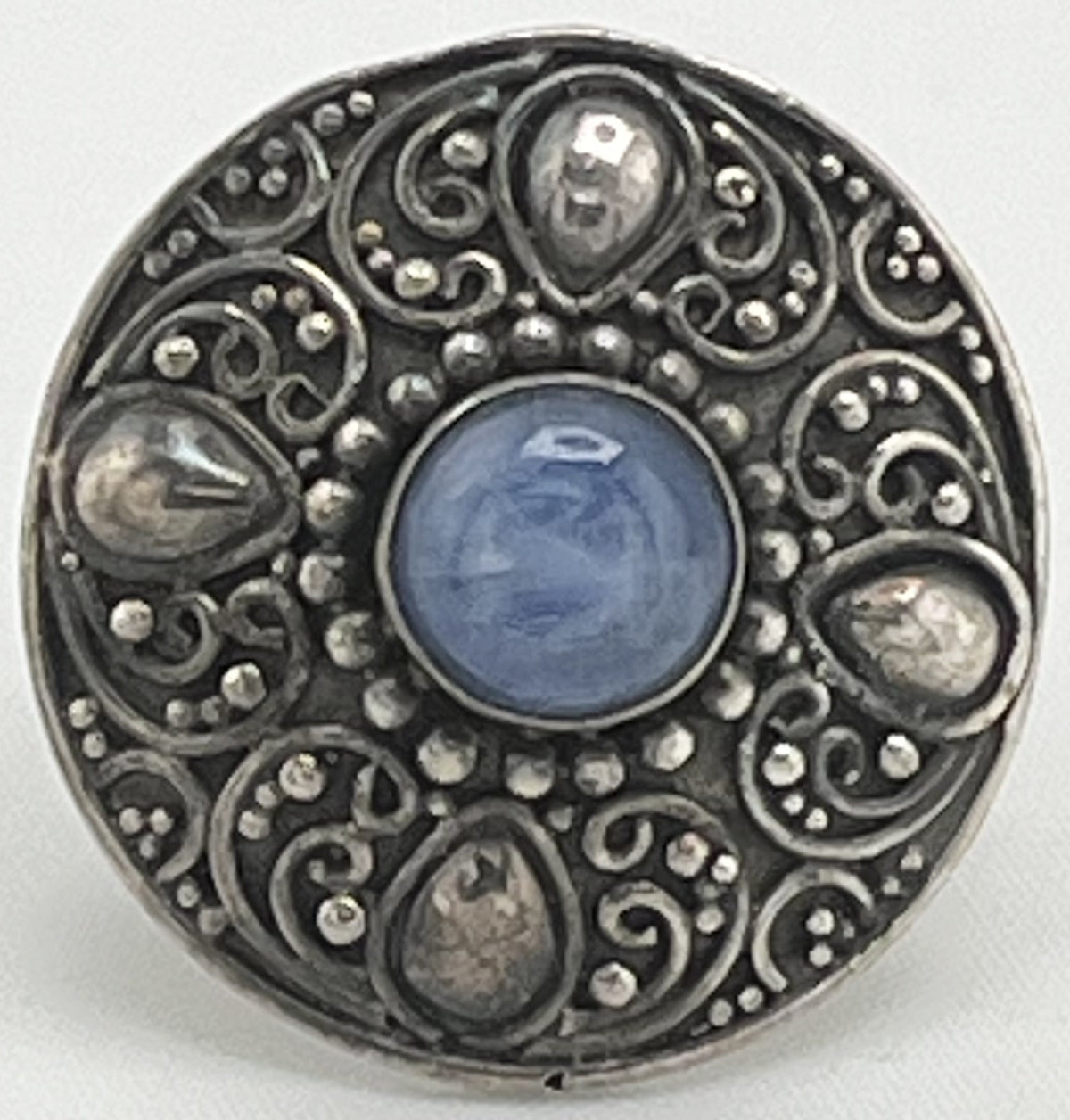 925 Sterling Silver Vintage Etruscan Revival Design Blue Opal Ring