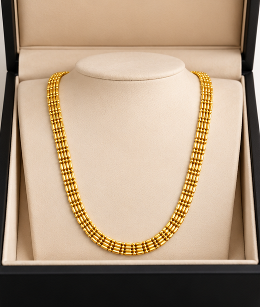 14KT Yellow Gold Handmade Textured Bricklay Link Pattern Necklace
