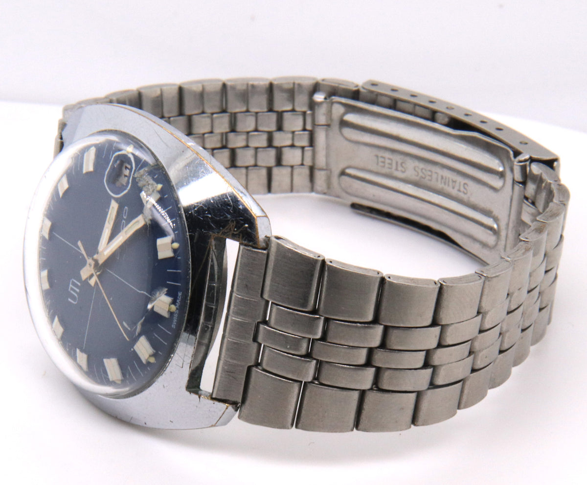 Voumard Back Set Winding Crown Blue Dial Watch