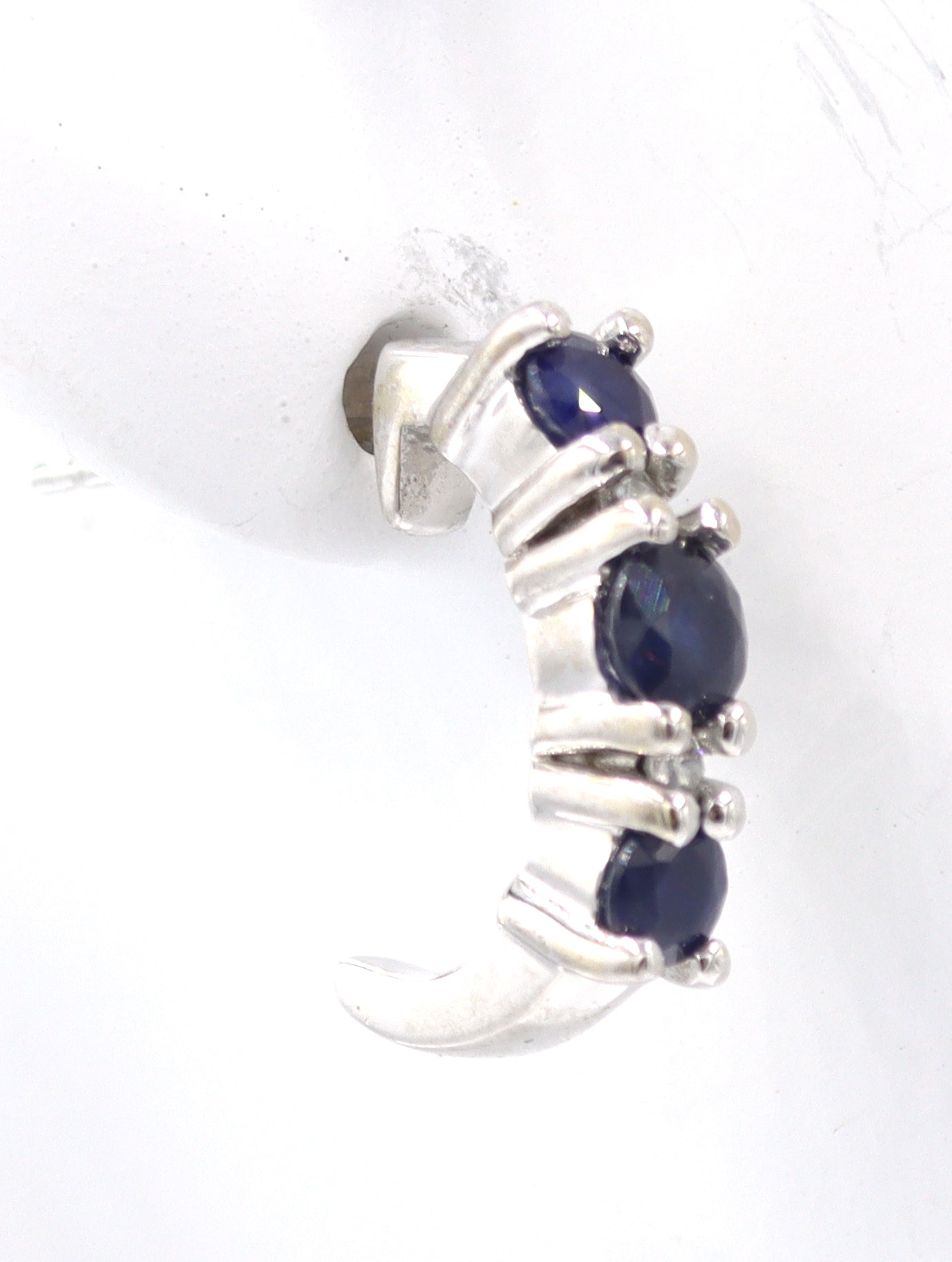 14kt White gold sapphire and diamond J hoops