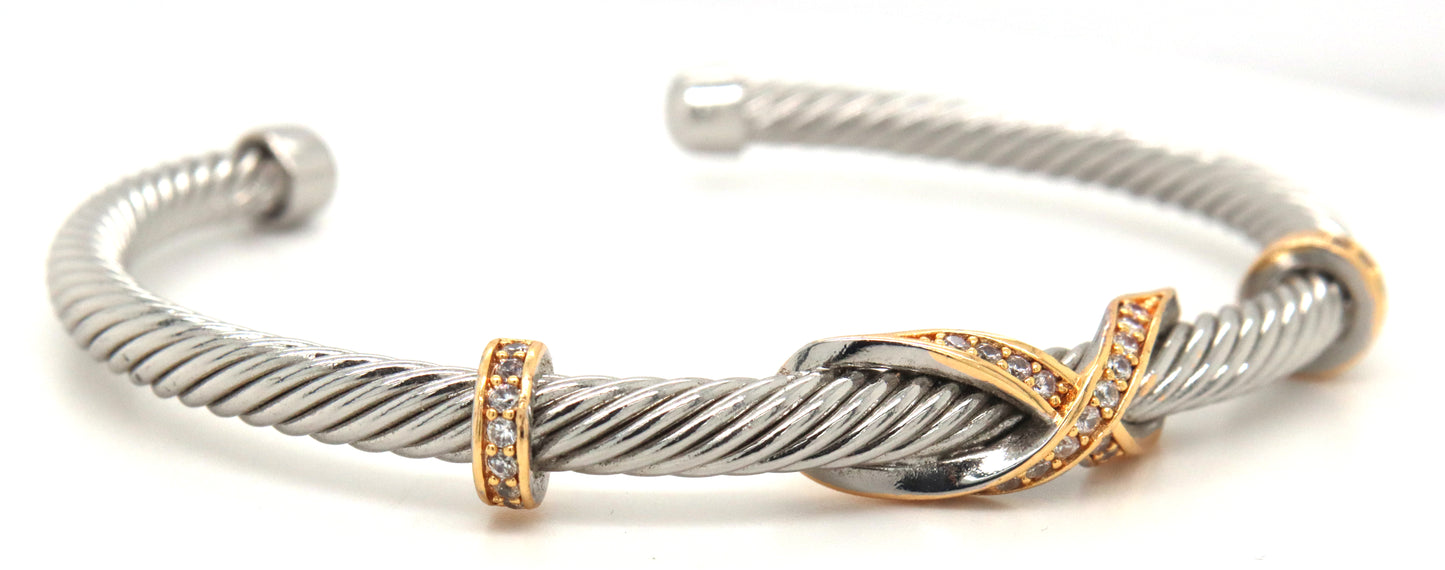 Stainless steel cross over cuff bangle