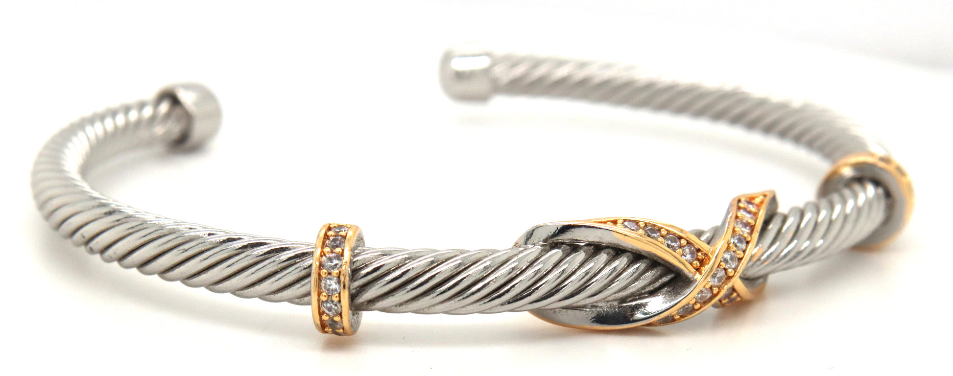 Stainless steel cross over cuff bangle