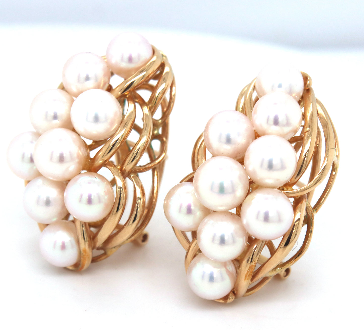 14kt Yellow gold white fresh water pearl cluster earrings