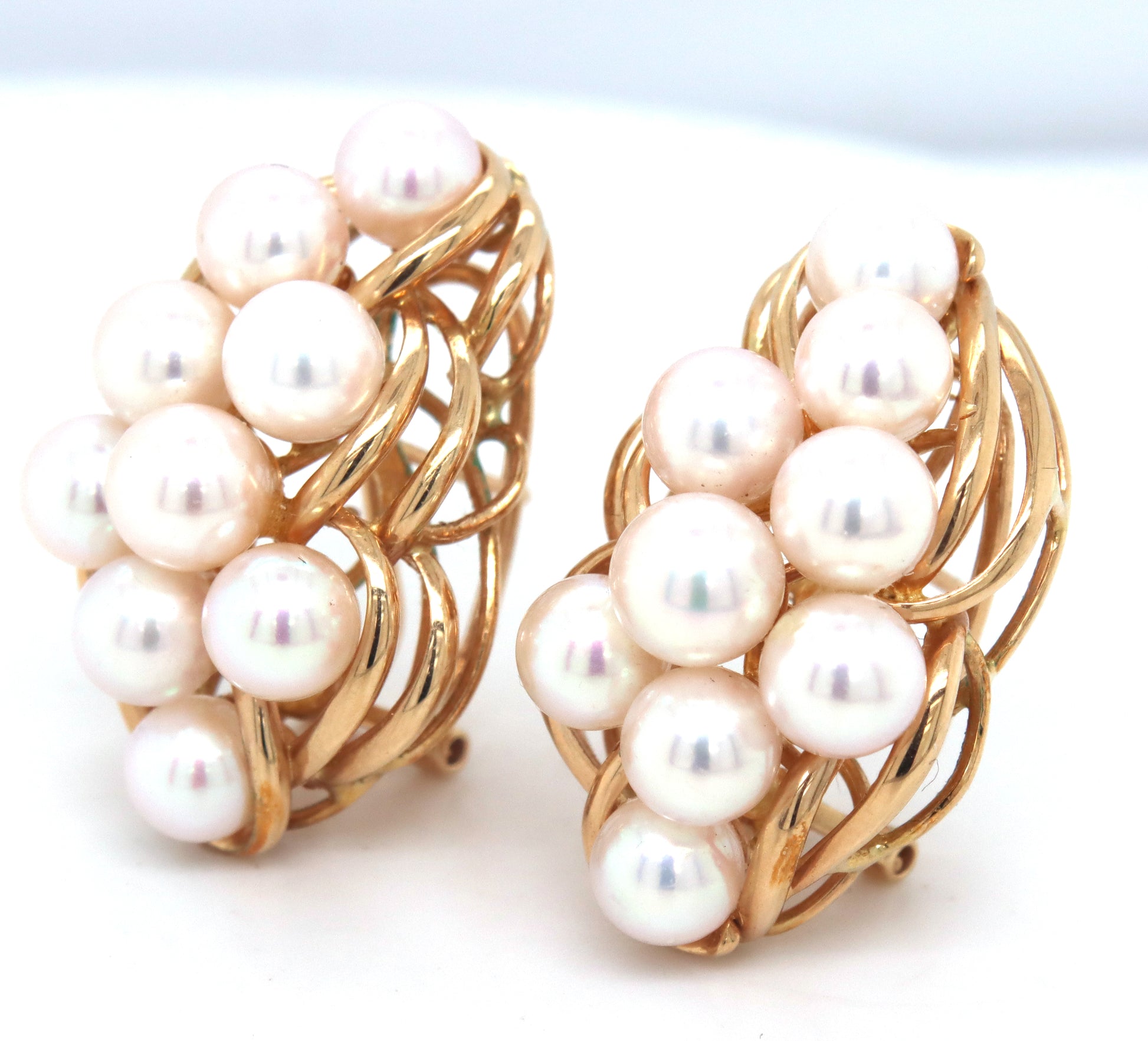 14kt Yellow gold white fresh water pearl cluster earrings