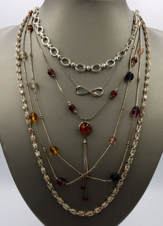 Group lot of 5 Vintage 925 sterling silver necklaces