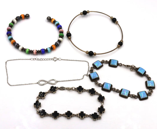 Group lot of 5 Vintage 925 sterling silver gemstone bracelets