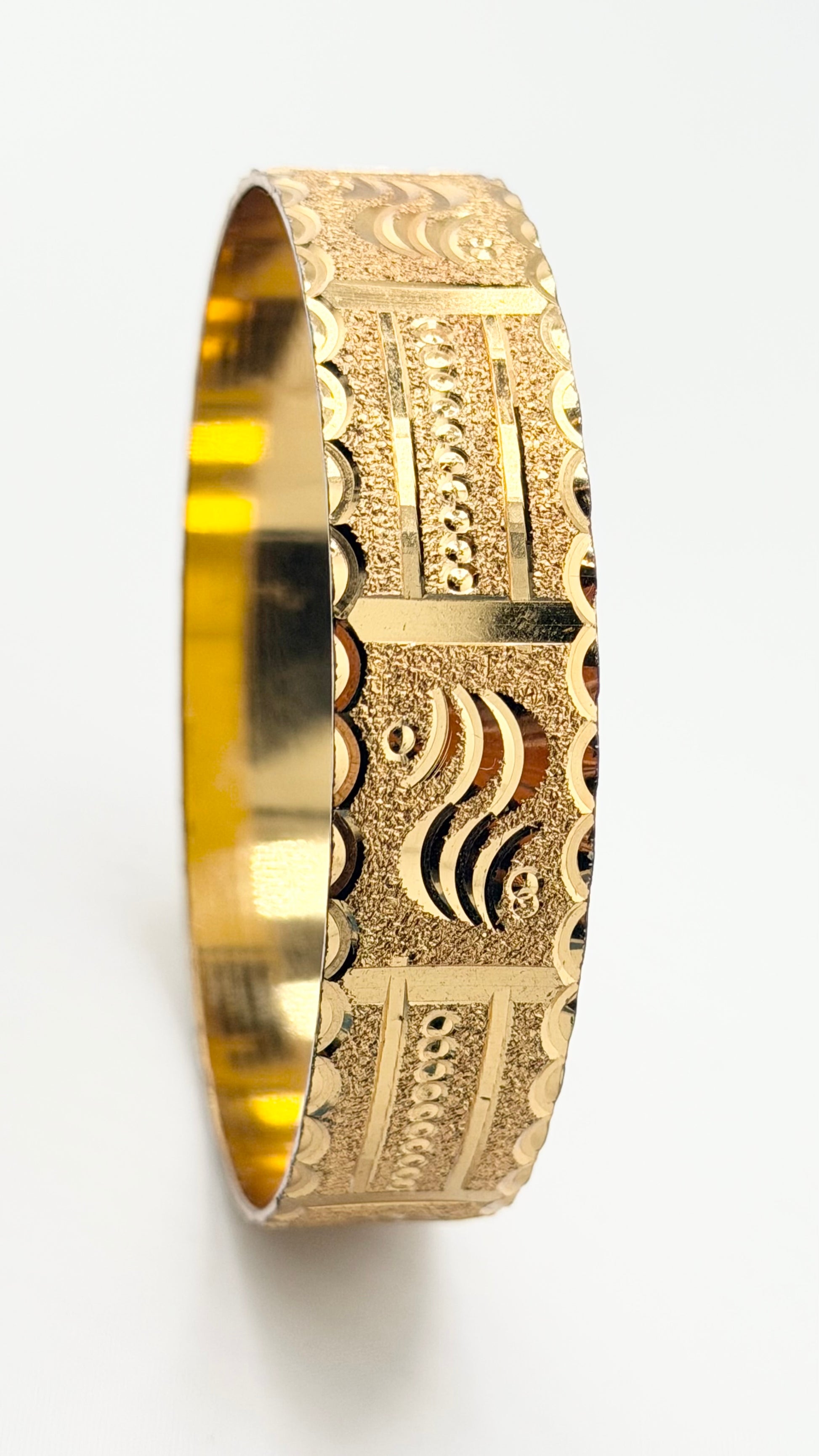 22KT Yellow Gold Ethnic Idian style Bangle Featuring Intricate Textured Motifs