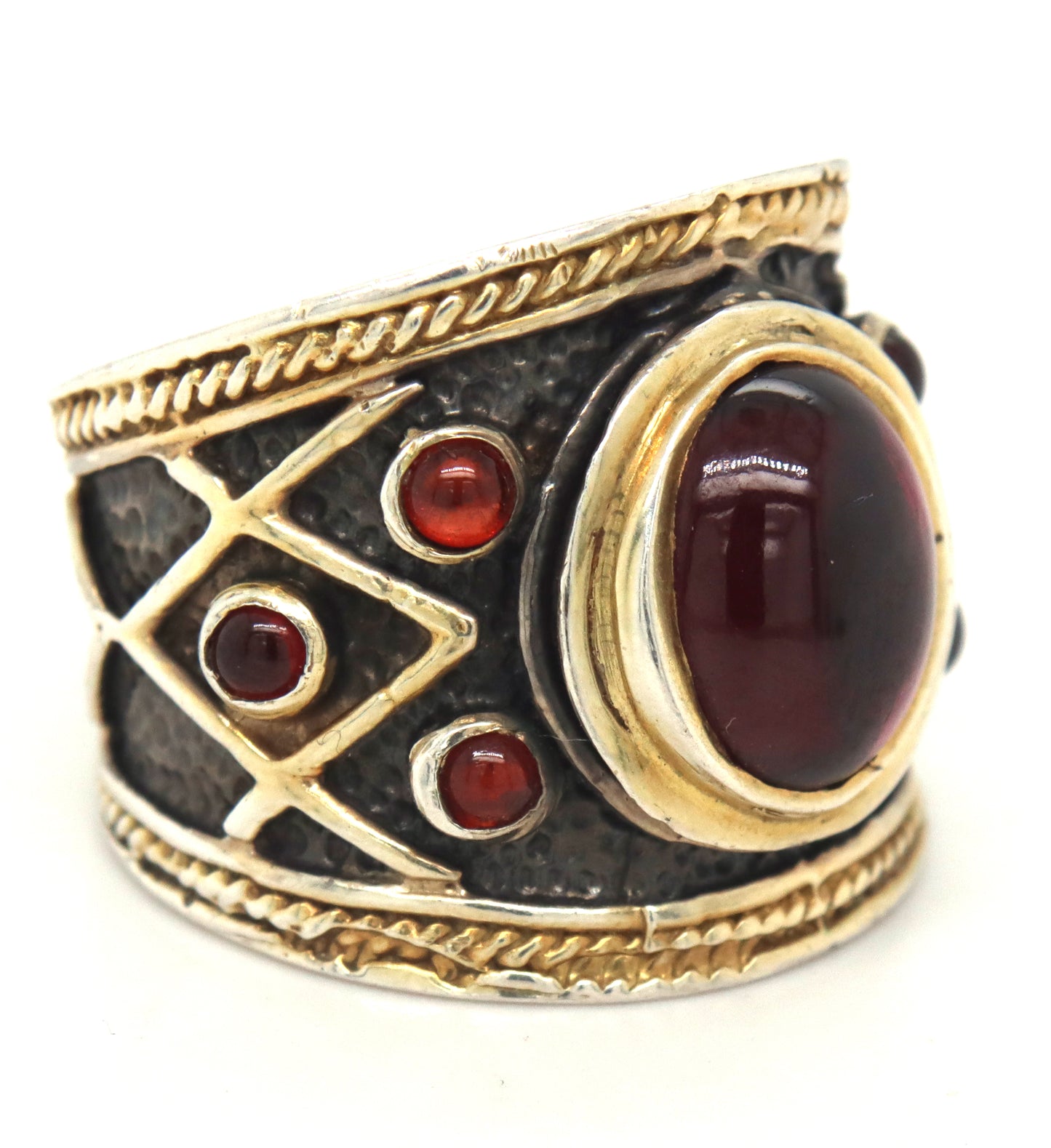 925 Sterling silver garnet wide band