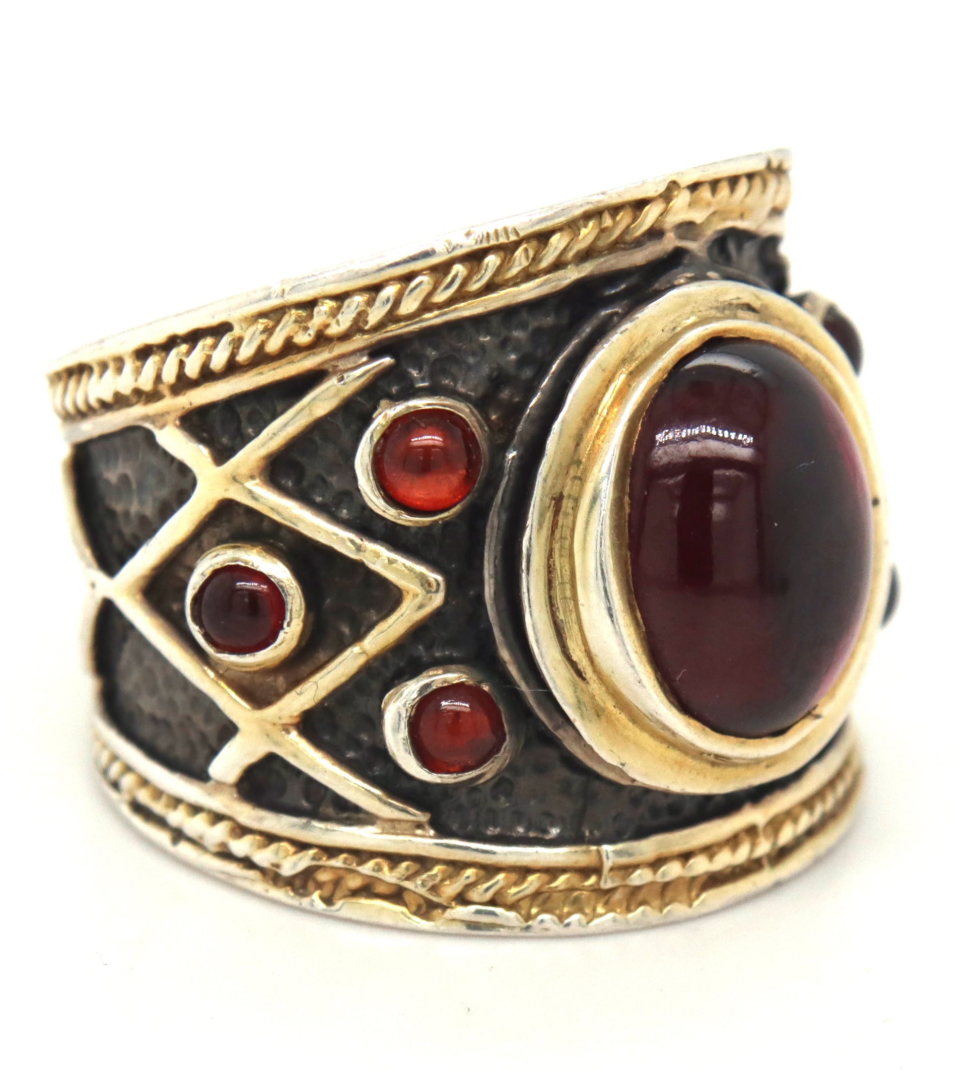 925 Sterling silver garnet wide band