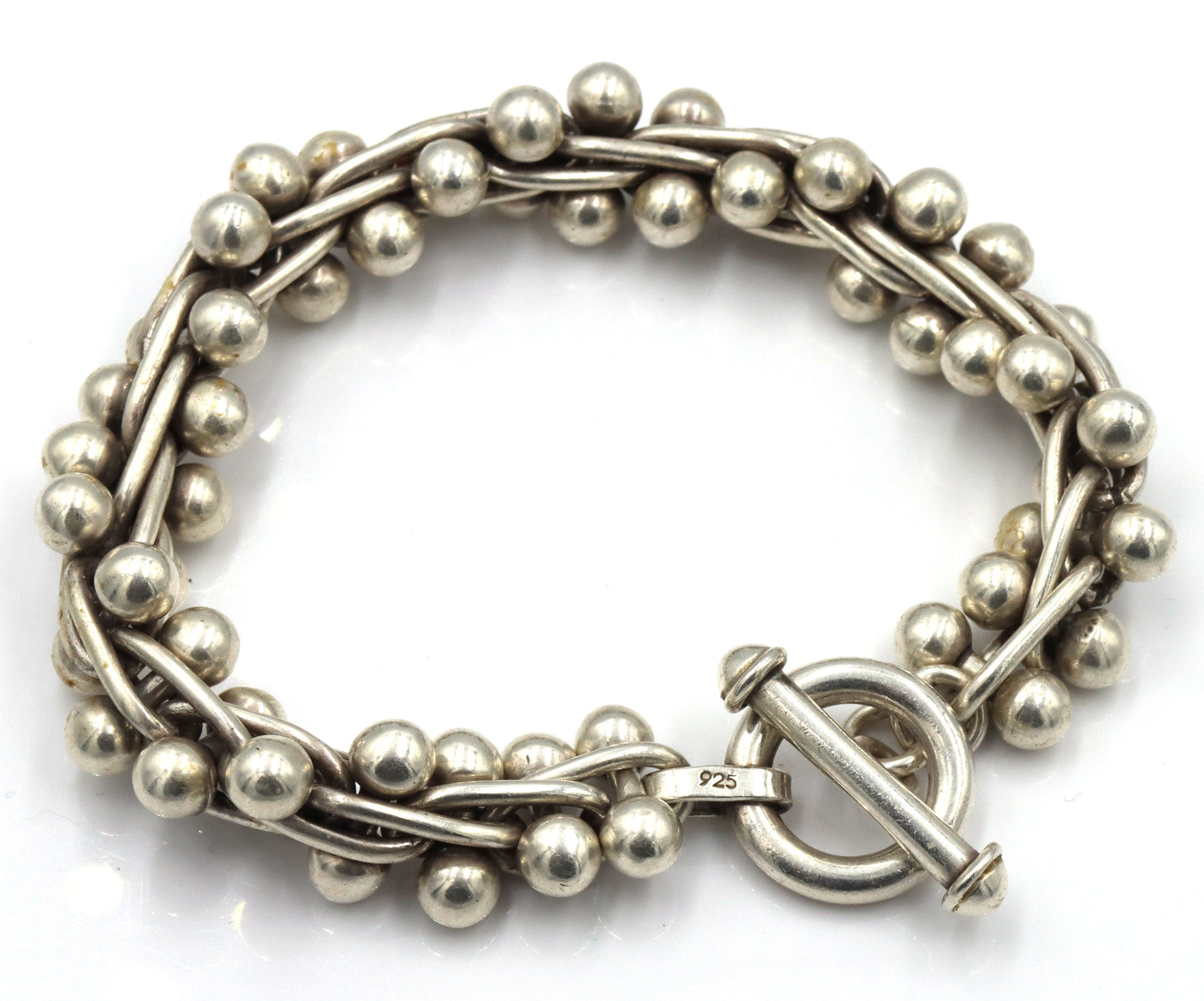 Set of 925 Sterling silver Edinburg Hallmarked beaded necklace and matching bracelet and ring