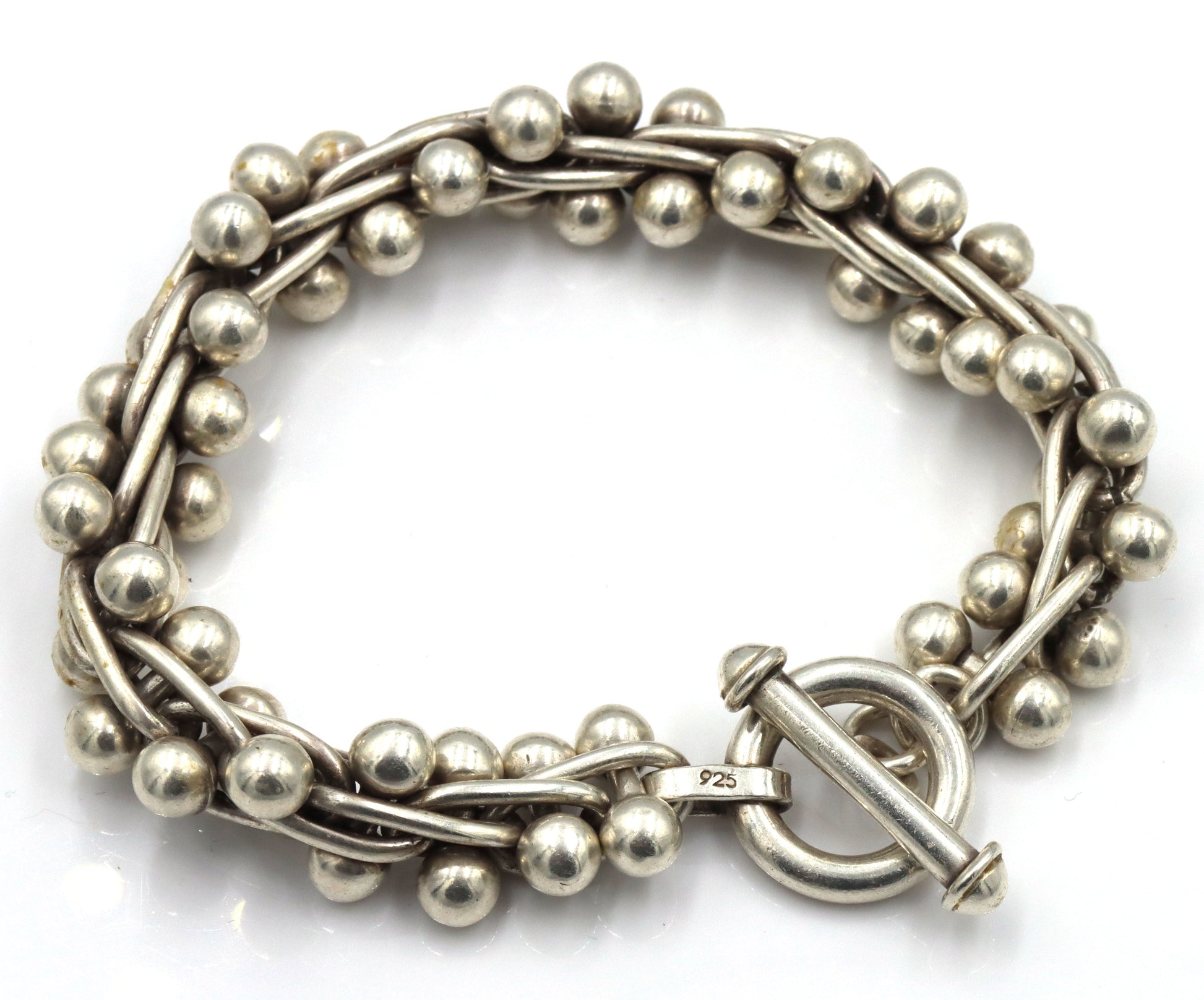 Set of 925 Sterling silver Edinburg Hallmarked beaded necklace and matching bracelet and ring