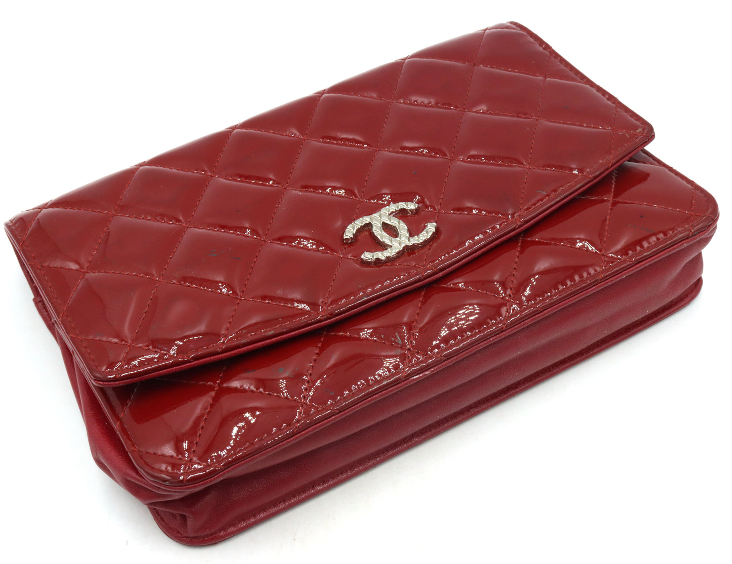 Chanel red patent leather mini single flap handbag