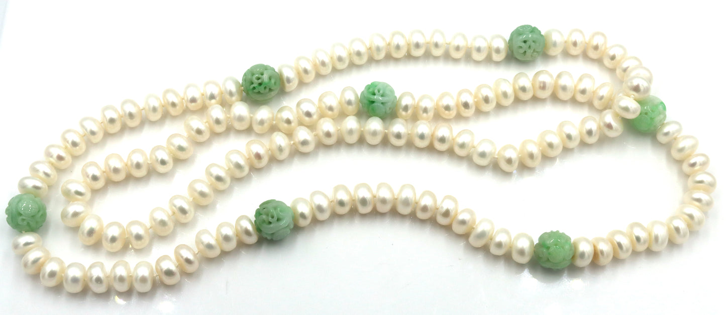 Pearl and Jade long necklace