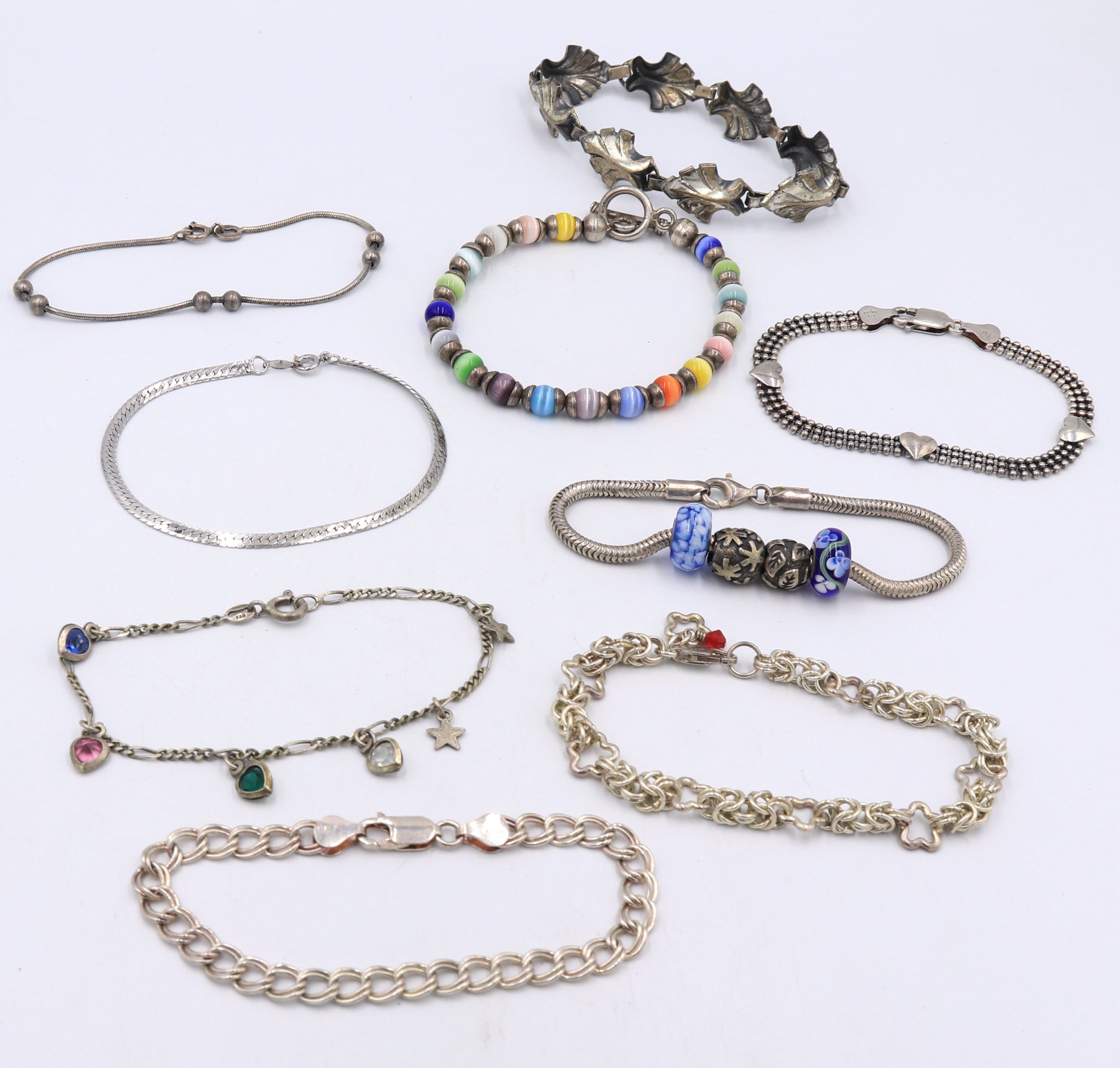 Group lot of 9 Vintage 925 sterling silver bracelets