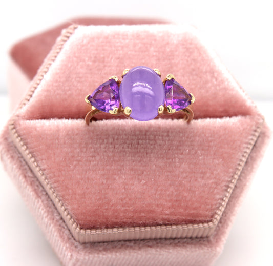 14kt Yellow gold purple Jade and amethyst ring