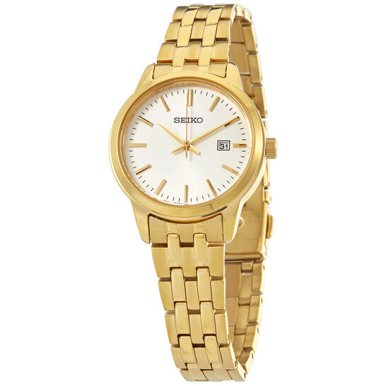 Seiko Women’s Gold-Tone Stainless Steel Watch – White Dial, Quartz, Date Display
