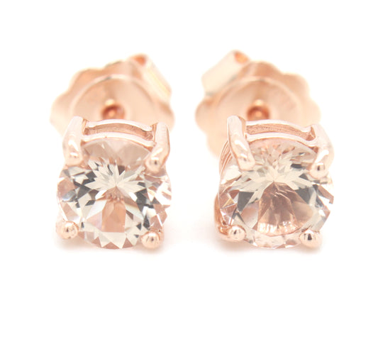 10kt Yellow gold round brilliant cut peach morganite stud
