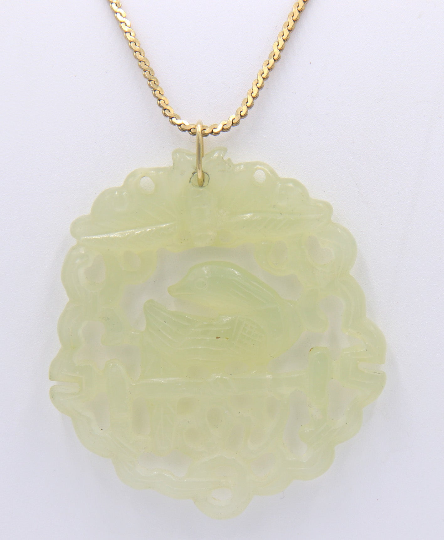 Green Jade Pendant on Gold Plated Chain