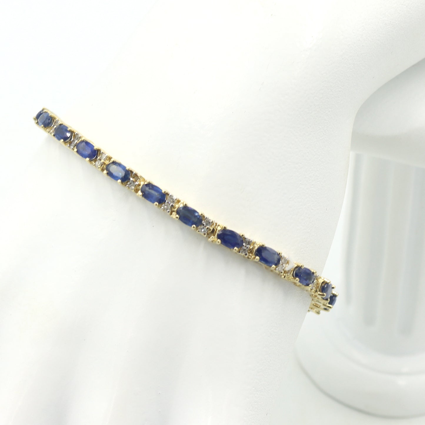 14kt Yellow gold blue sapphire and diamond tennis bracelet