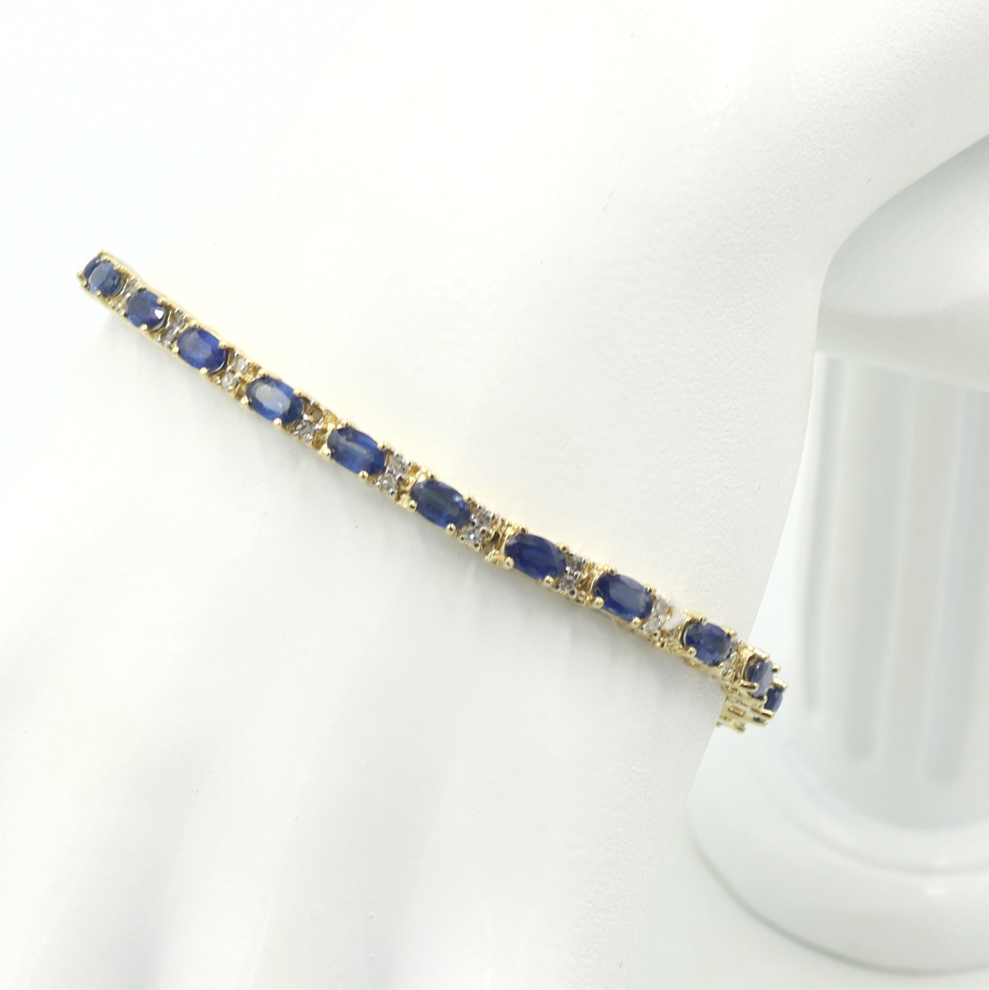 14kt Yellow gold blue sapphire and diamond tennis bracelet