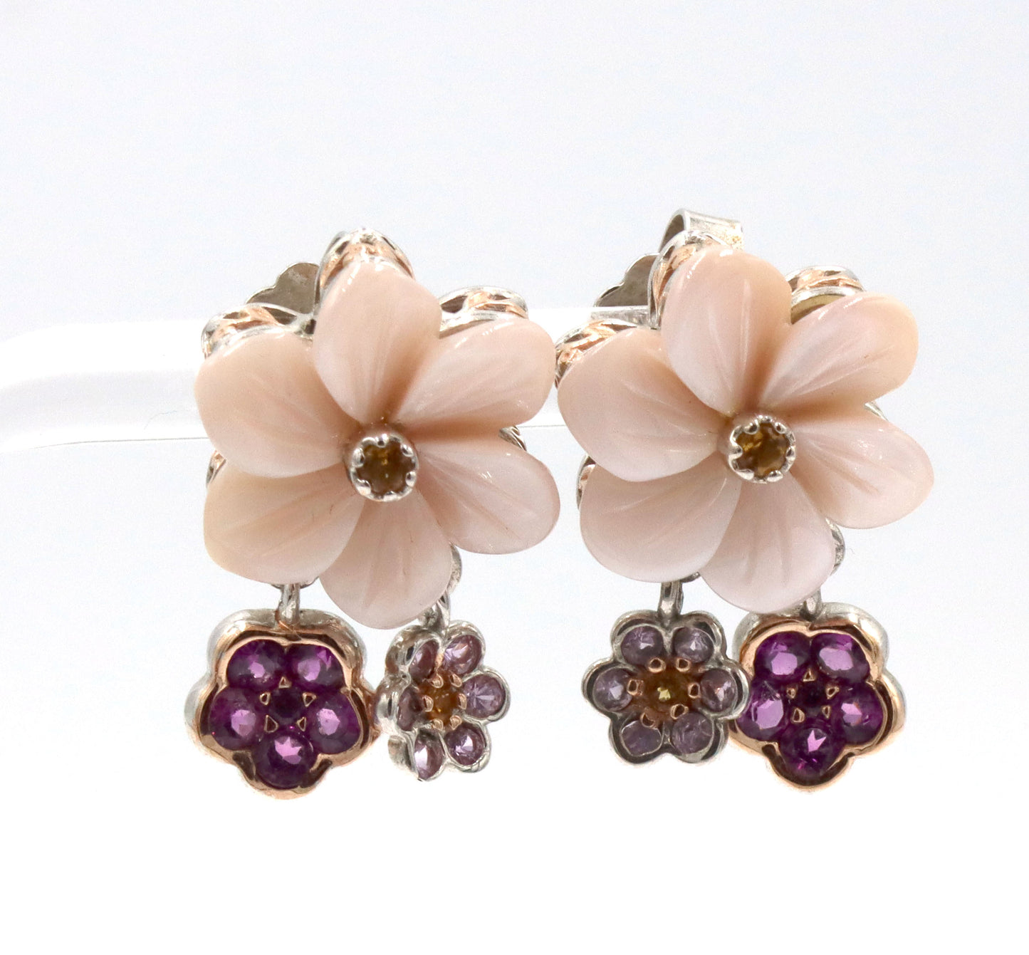925 Sterling Silver Pink Mother Of Pearl Bracelet And Earrings Set
