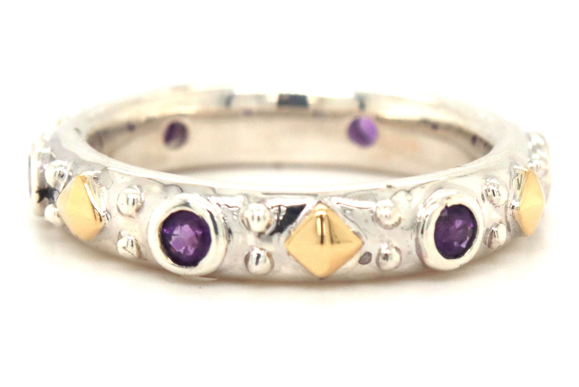 Gabriel & Co two tone bezel set amethyst stackable band