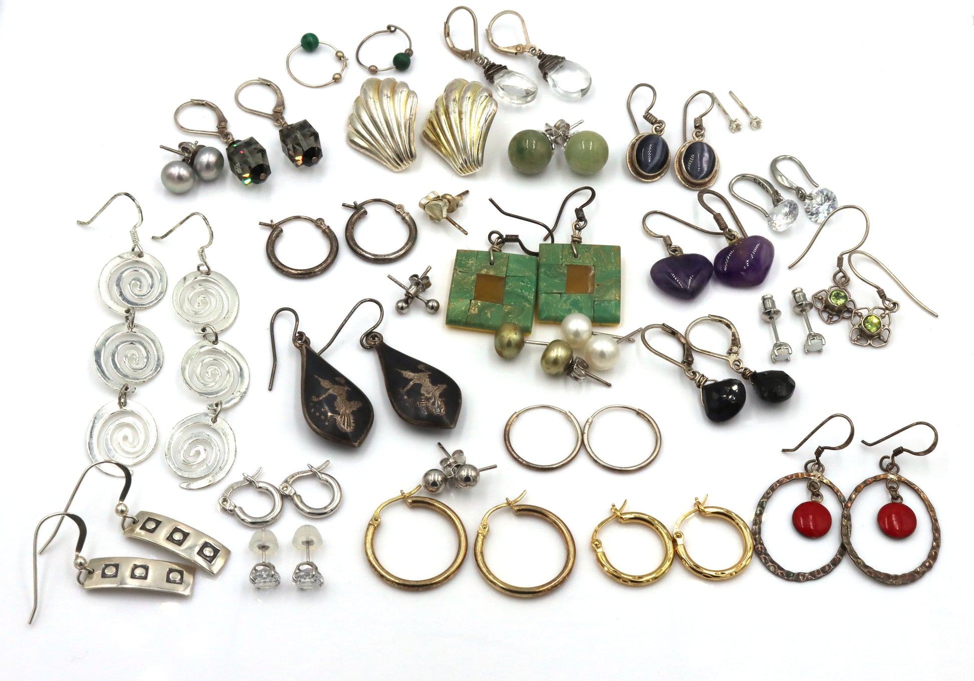 Group lot of vintage 925 sterling silver stud and dangle earrings