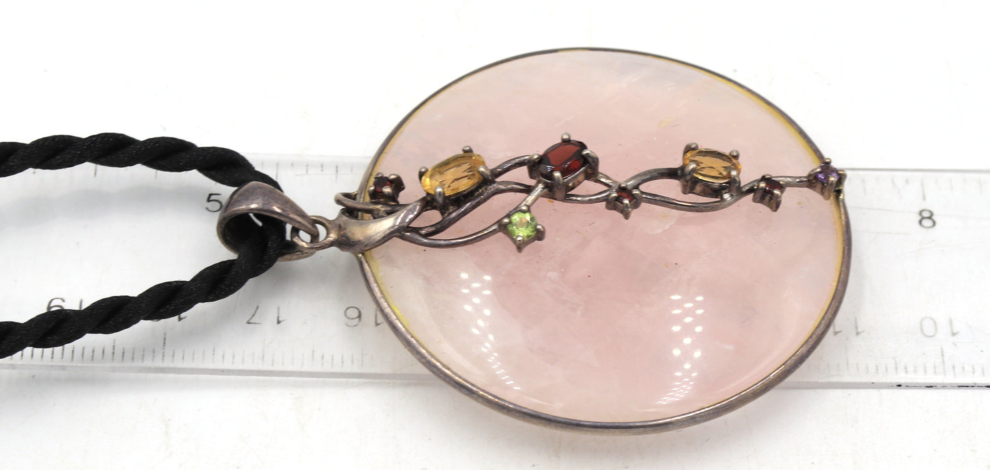 Group lot of 2 rose quartz pendants on cord necklaces