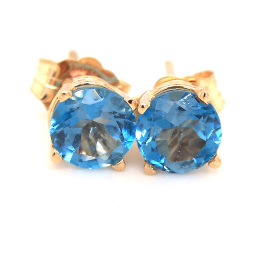 14kt Yellow gold 1.20ctw blue topaz stud earrings