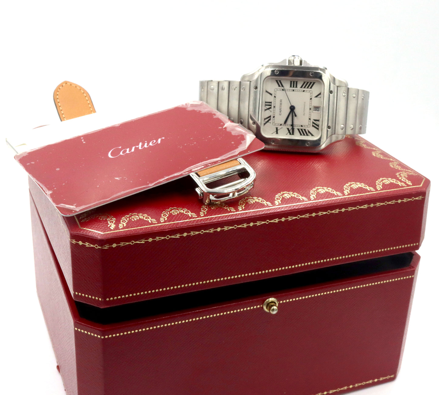 Cartier Santos date stainless steel watch