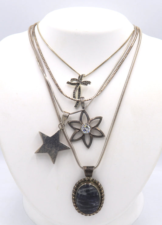 Group lot of 4 vintage 925 sterling silver necklaces