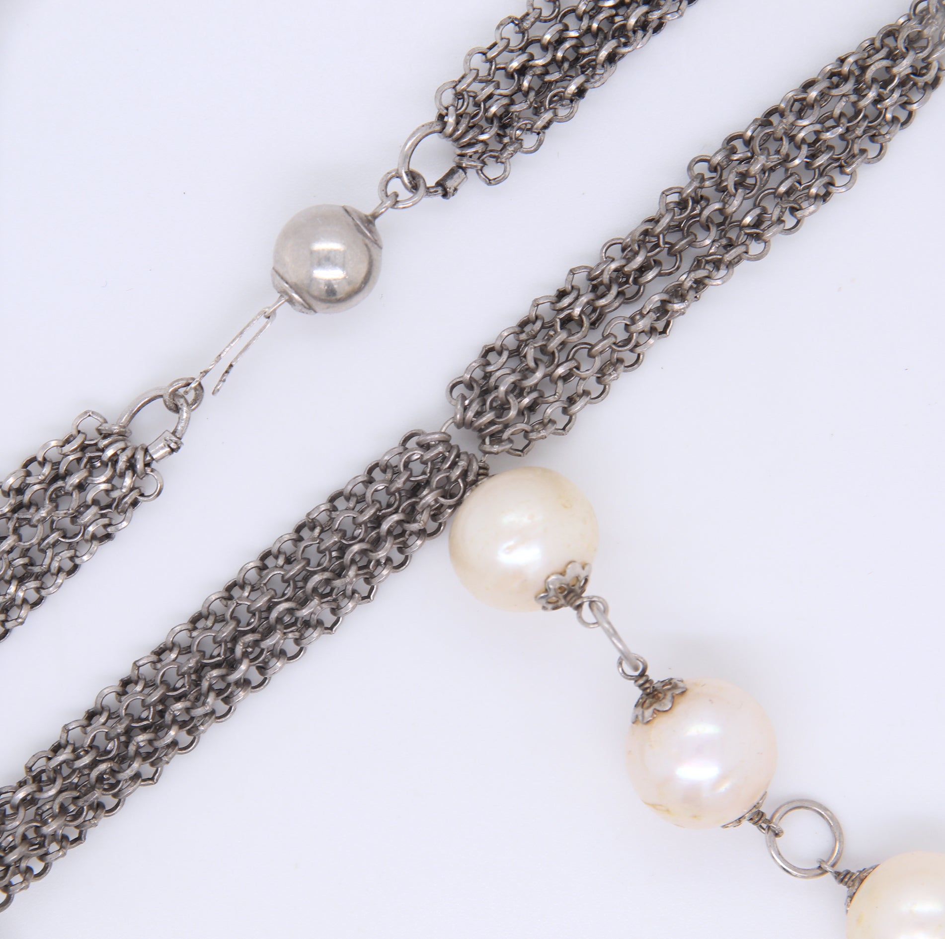 925 Sterling Silver Dangle Pearl Pendant on Multi Strand Chain Necklace