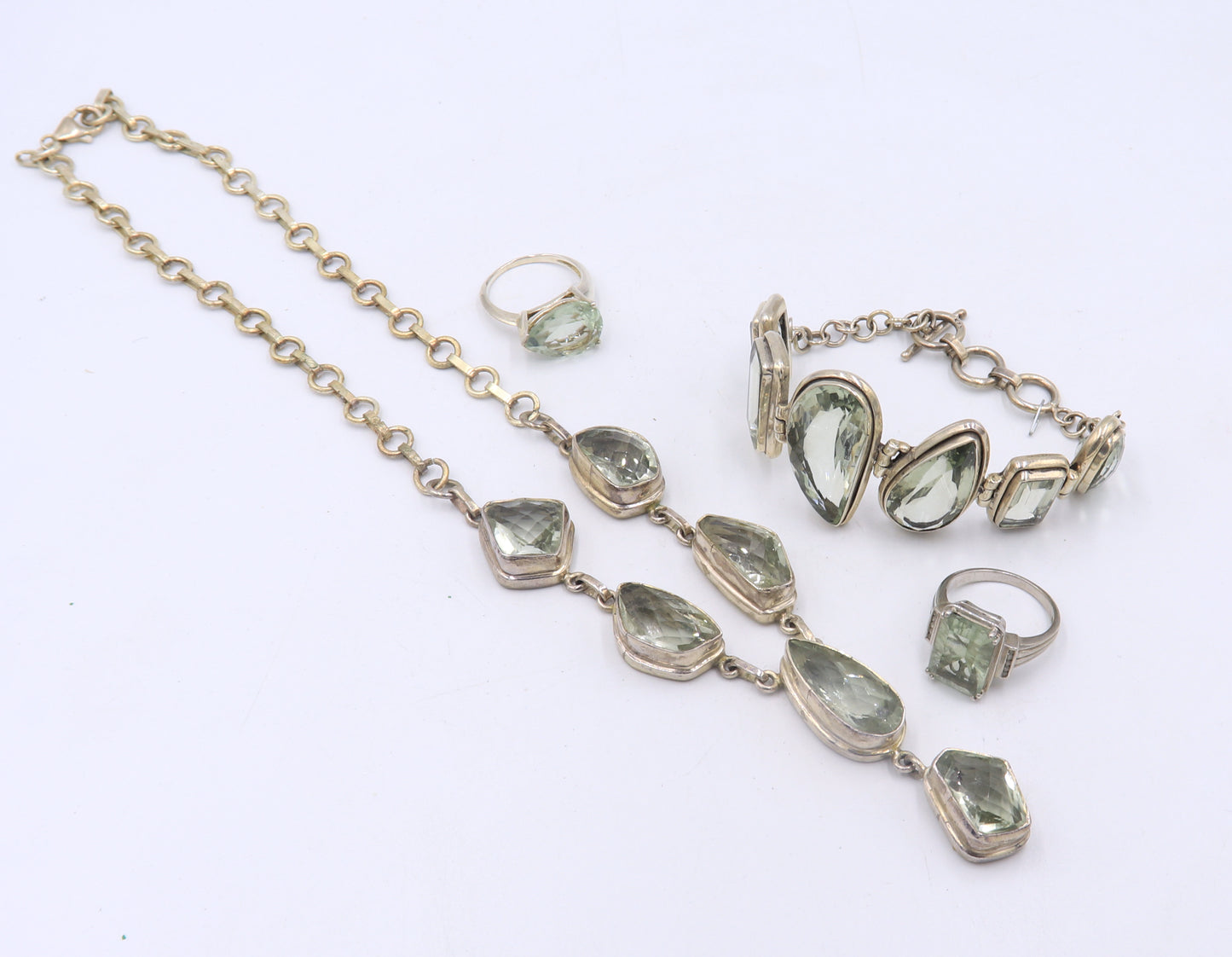 Set of 925 Sterling Silver Green Amethyst Jewelry