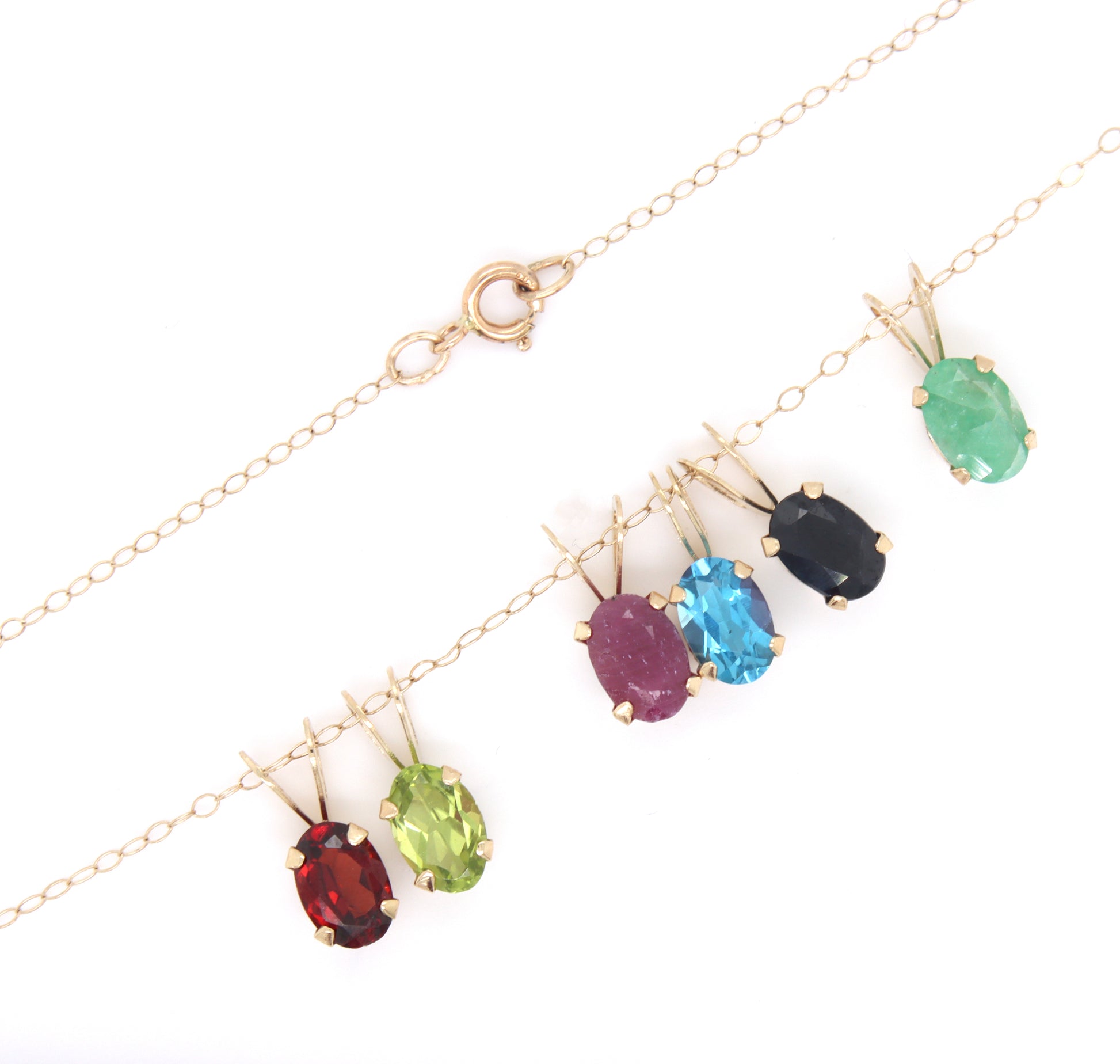 14kt Yellow gold multi color gemstone pendant on chain