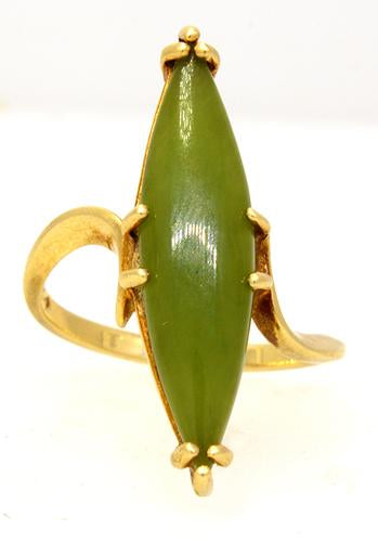 10K Yellow Gold Fantastic Jadeite Ring – Size 6.5 – 25mm x 6.5mm Stone – 3.7 Grams