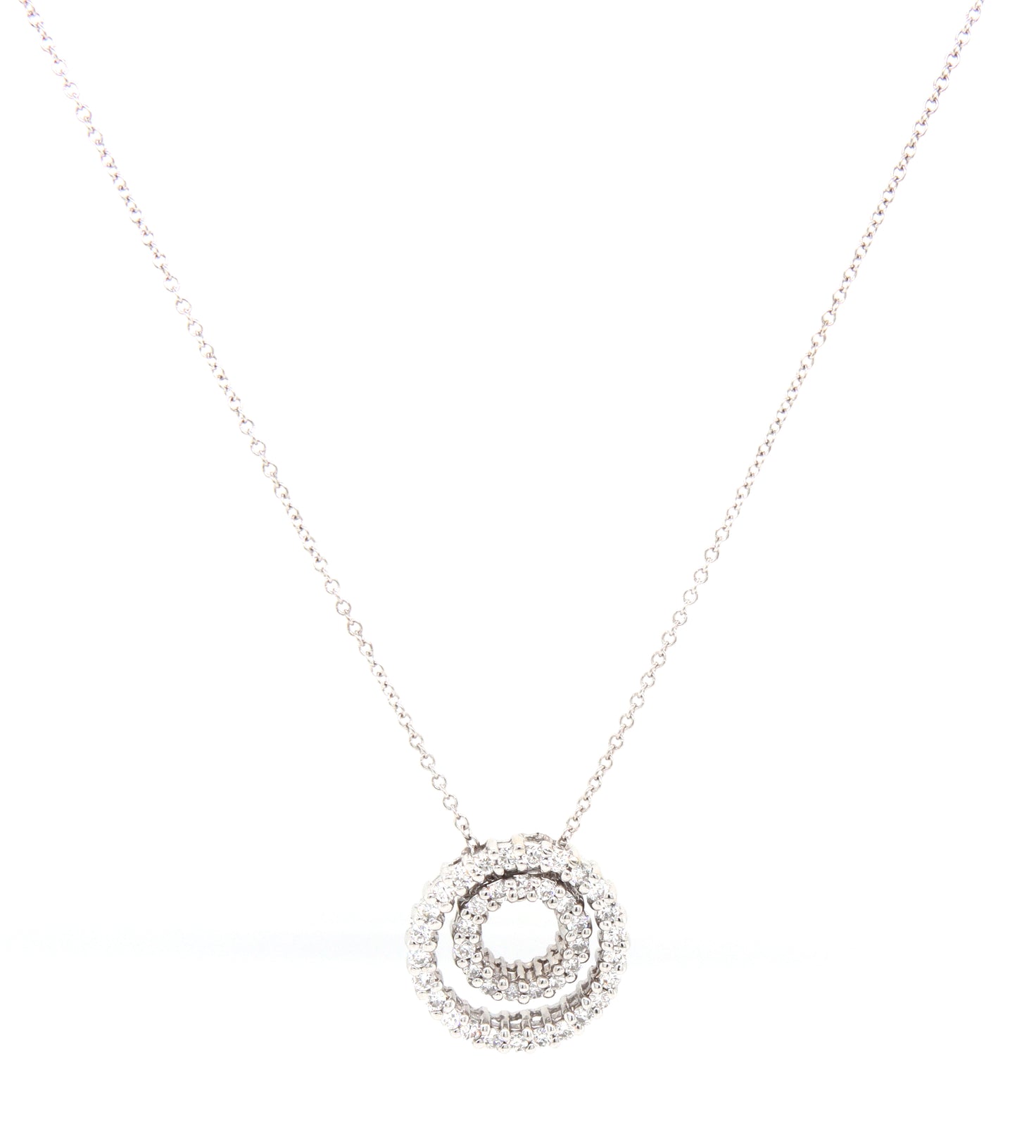 14kt White gold double circle diamond pendant on chain