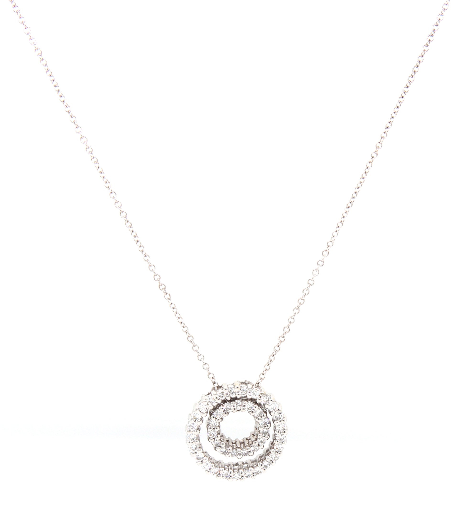 14kt White gold double circle diamond pendant on chain