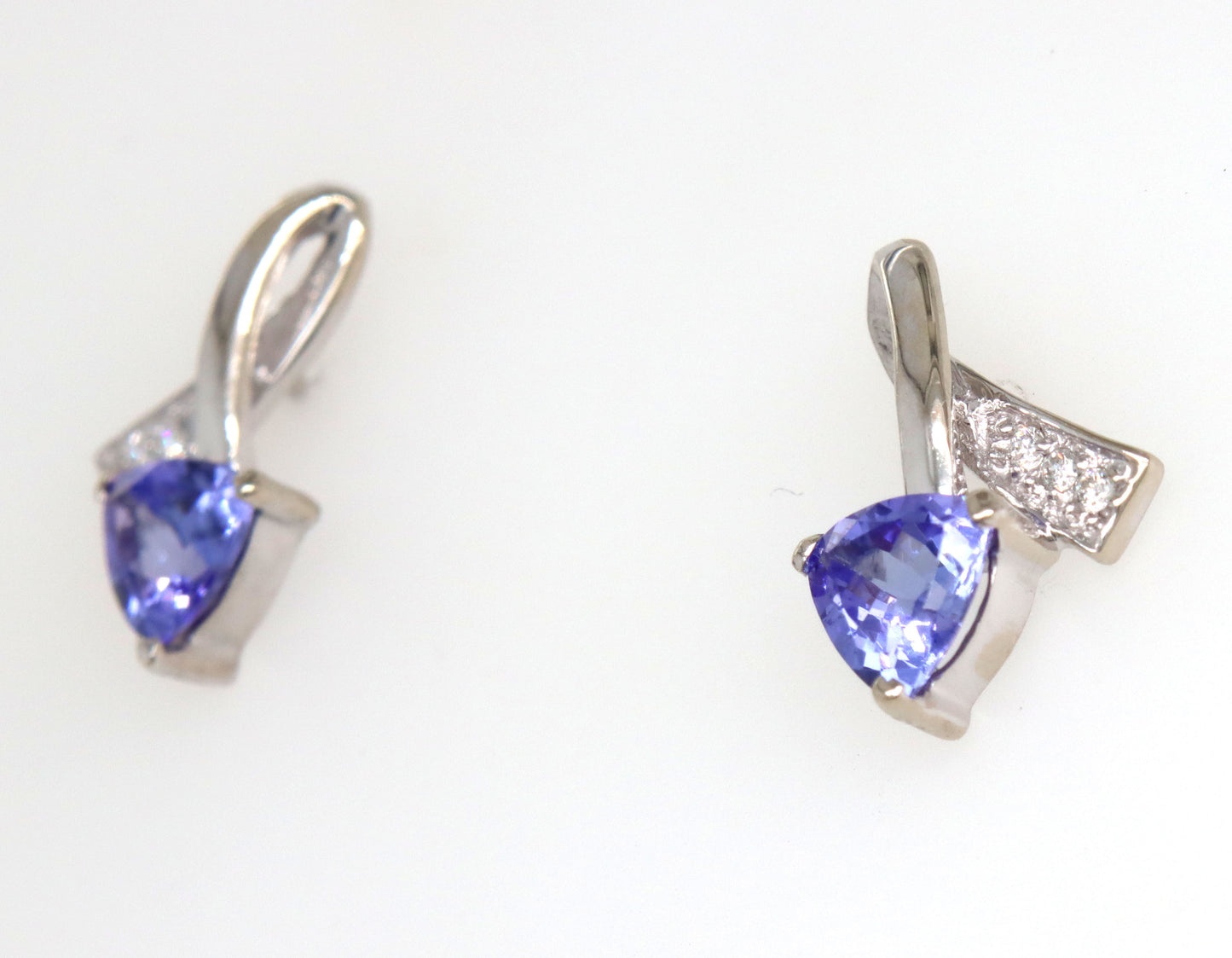 14kt White gold Trillion tanzanite and diamond stud earrings