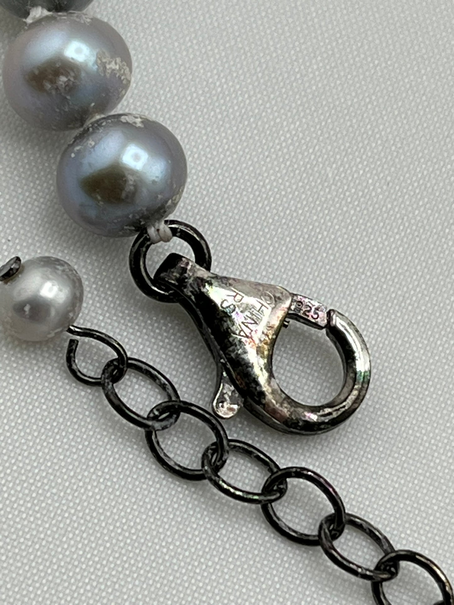 925 Sterling Silver Ross Simons Pearl With Chalcedony Necklace