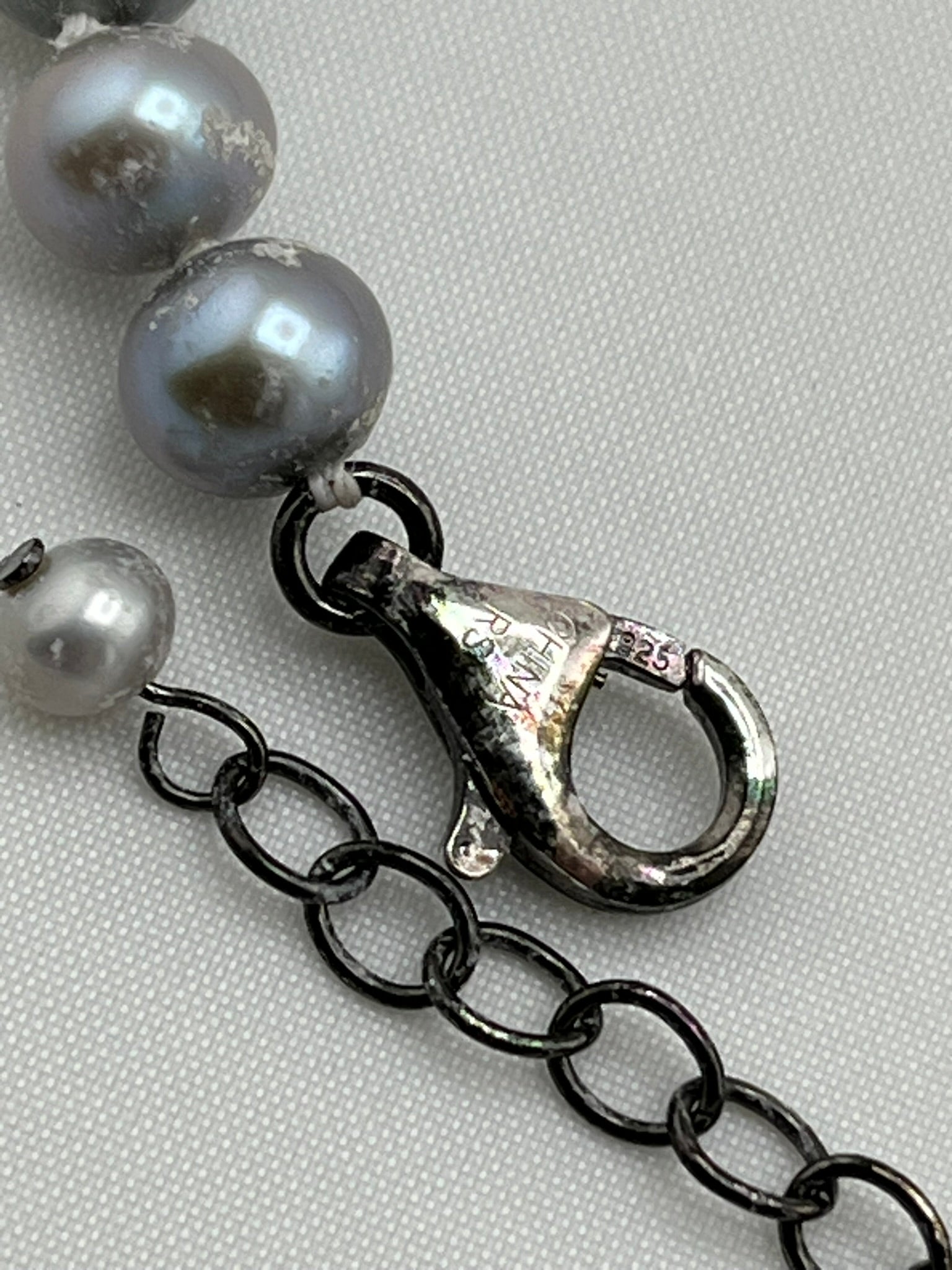 925 Sterling Silver Ross Simons Pearl With Chalcedony Necklace