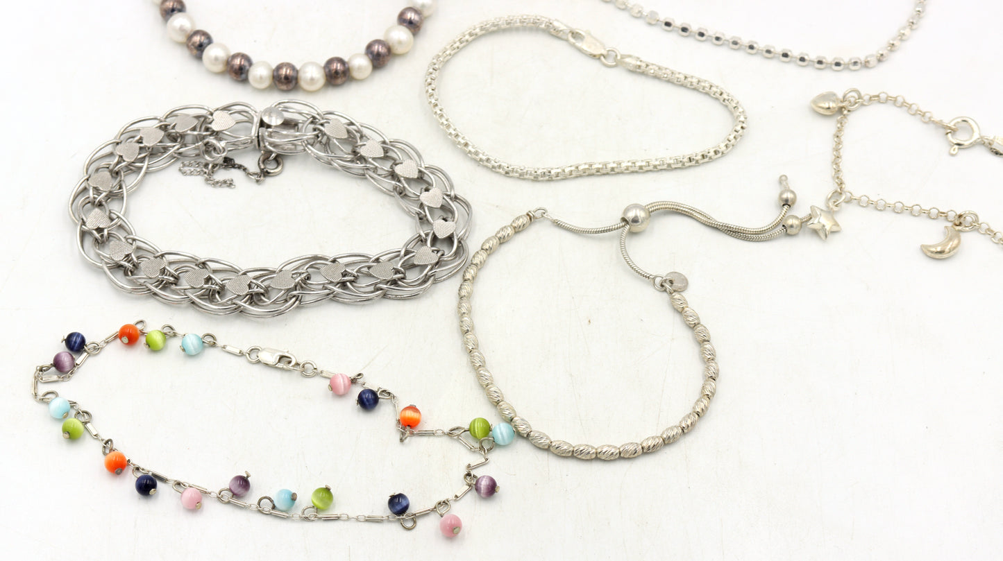 Group lot of 10 vintage 925 sterling silver bracelets