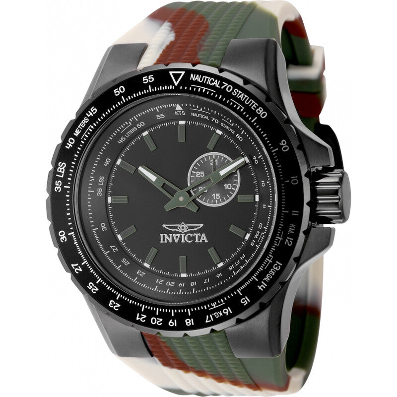 Invicta Aviator Mens Black Dial Camouflage Silicone Strap Quartz Watch