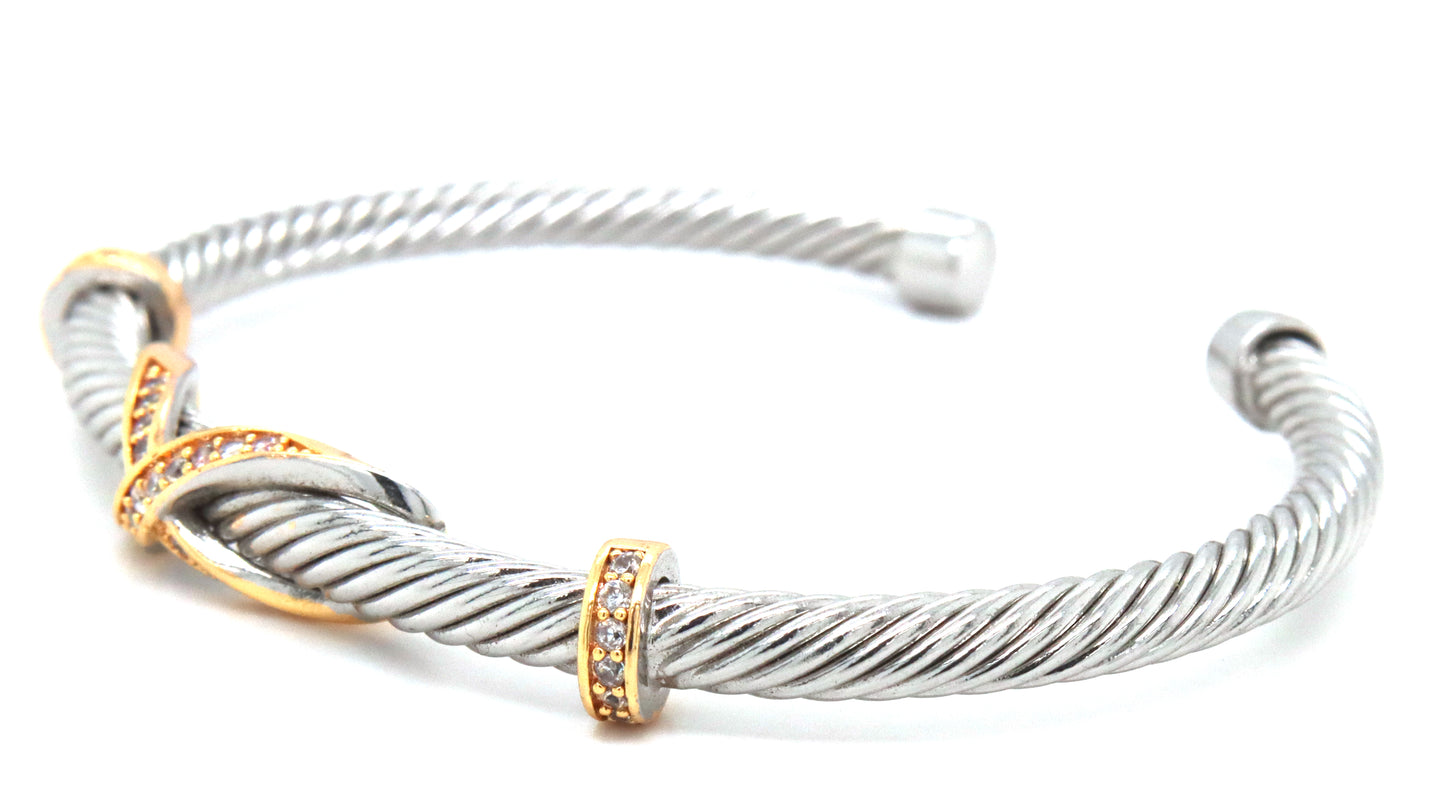 Stainless steel cross over cuff bangle
