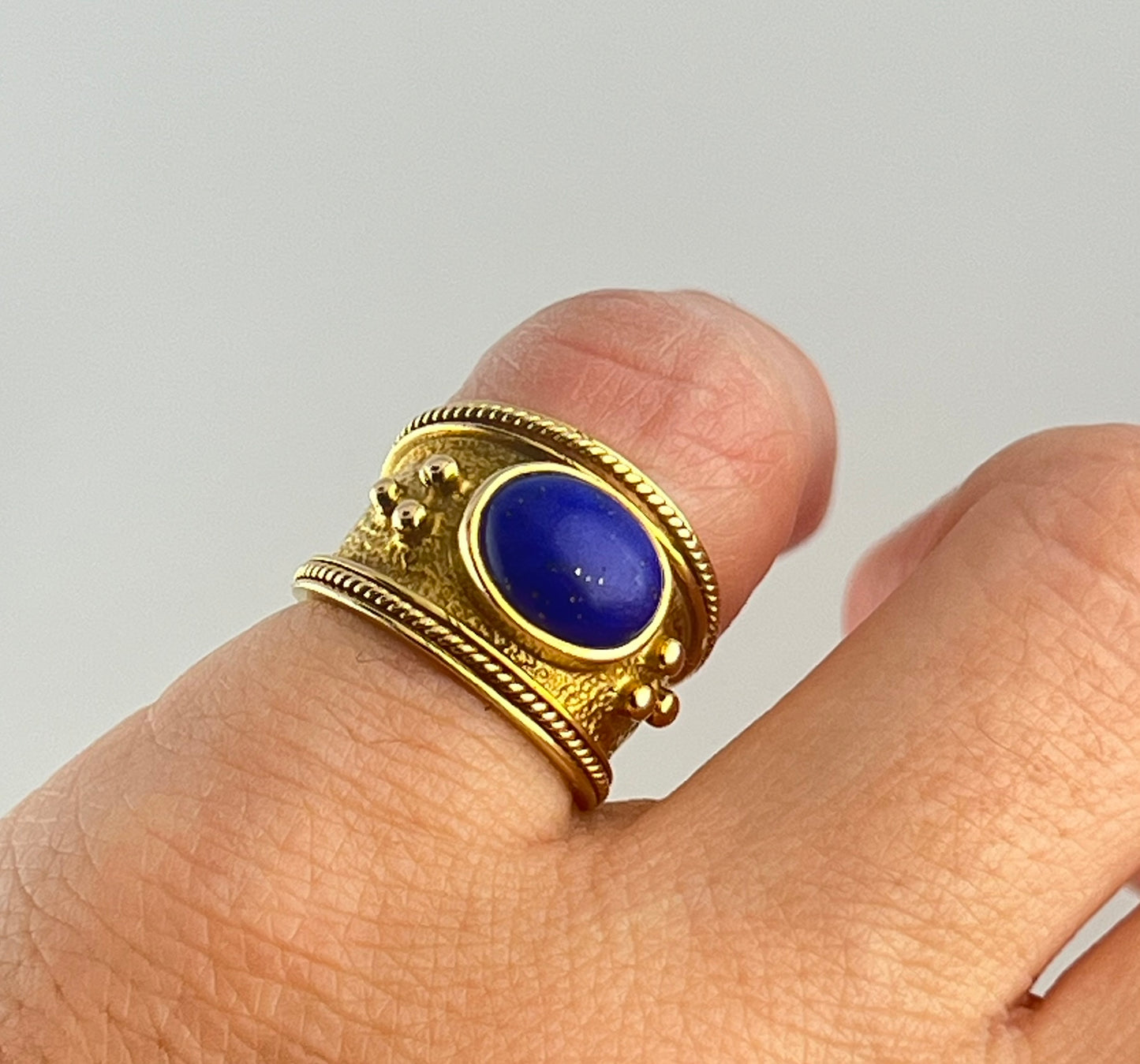 14KT Yellow Gold Etruscan Style Lapis Ring