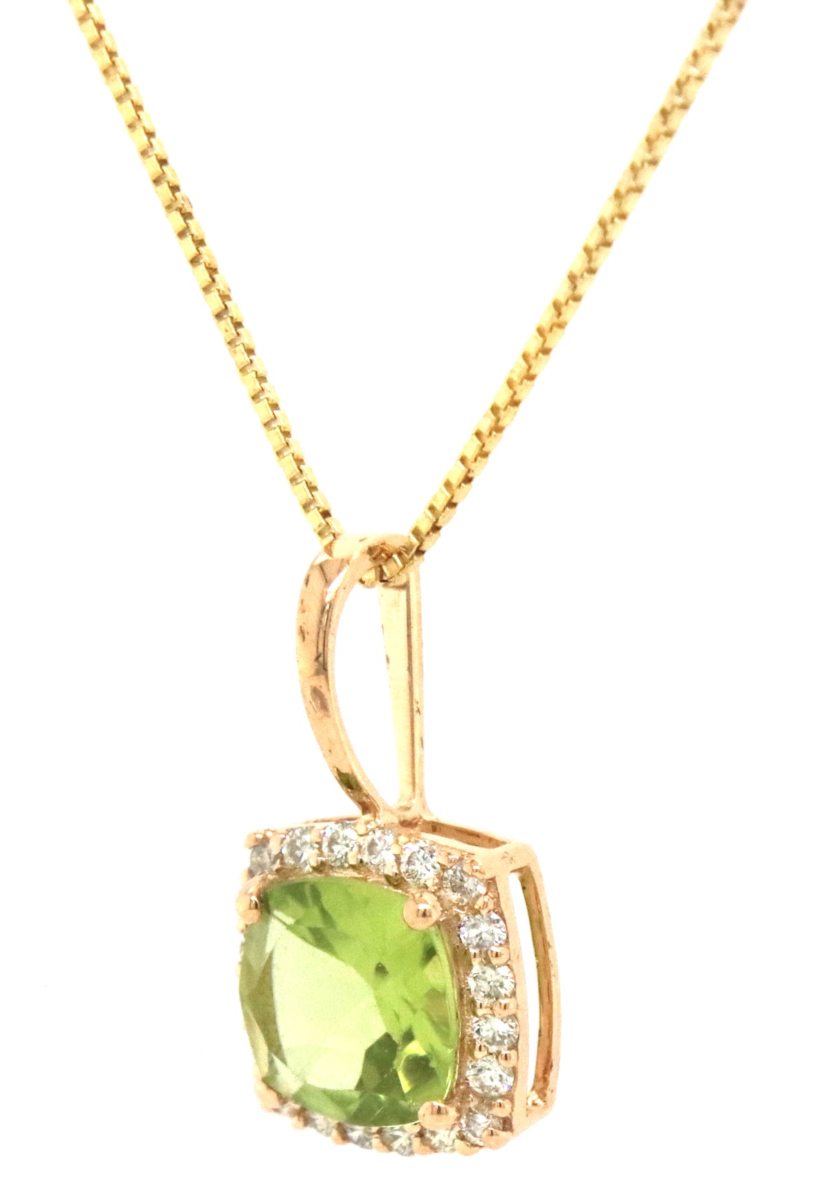 10kt Yellow gold Peridot and diamond pendant on chain